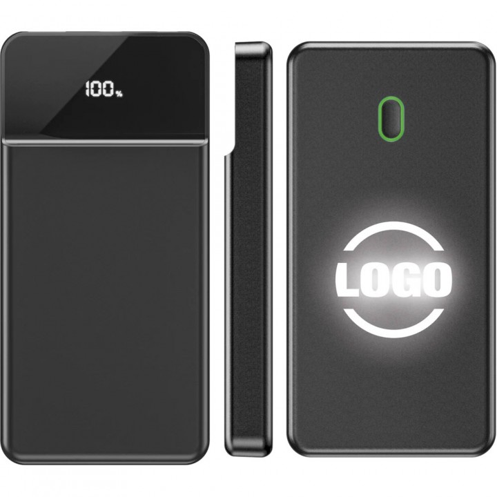 Siyah Işıklı Logolu MagSafe Uyumlu 8000 mAh LCD Göstergeli Promosyon Powerbank
